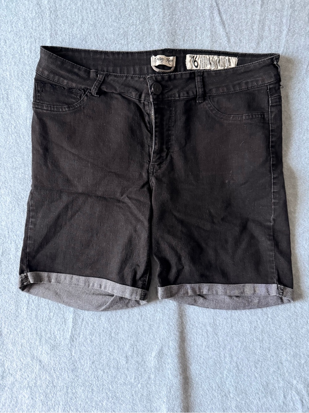 Indigo Rein Black Denim Shorts Sz 16 Cuffed Hem Stretch Bermuda